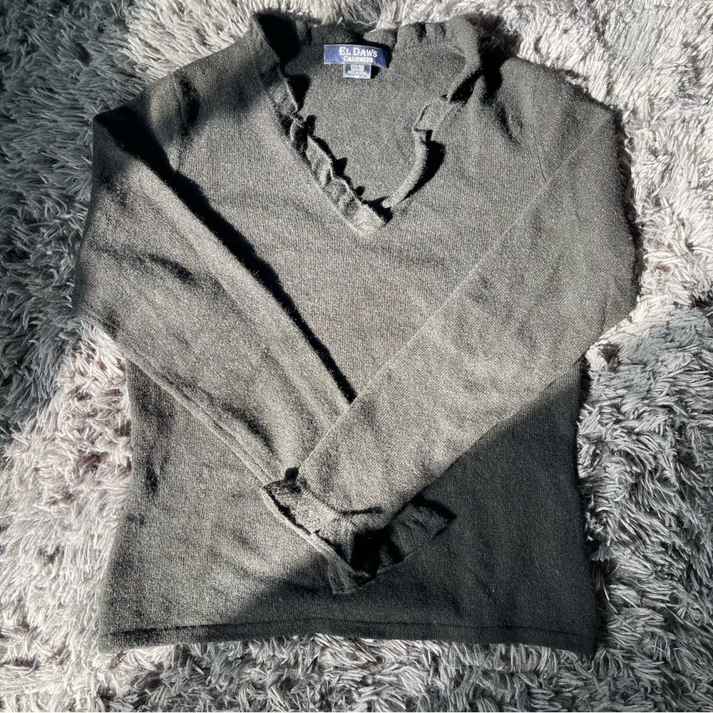 El Daws Cashmere V-Neck Sweater with Lace-Up Detail